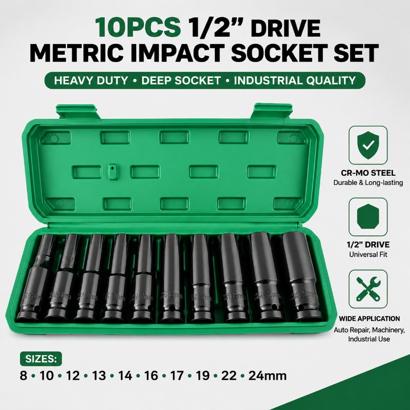 Pneumatic Impact Wrench - Conjunto de 10 Peças de Soquetes